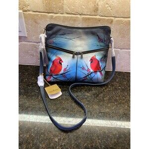 RARE Anuschka Leather Hand Painted "Northern Cardinal" Crossbody Handbag NWT